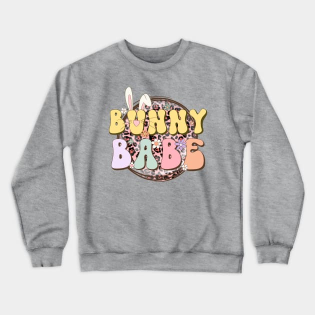 Bunny Babe Leopard Print Groovy Easter 2024 Trendy Crewneck Sweatshirt by JDVNart